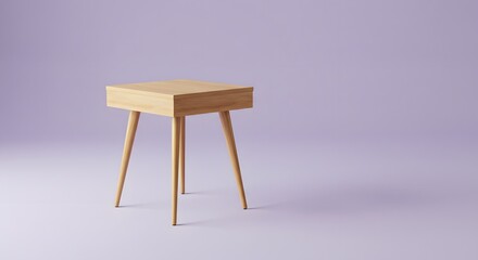 Minimalist Wooden Side Table on Purple Background