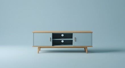 Modern TV Stand in Blue and Wood