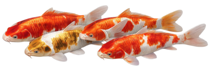 Realistic Arrangement of Four Japanese Koi Carp in a Straight Line