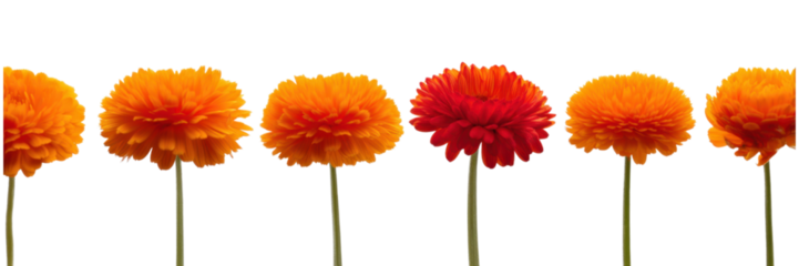 Vibrant Marigold Flowers in a Straight Line Arrangement