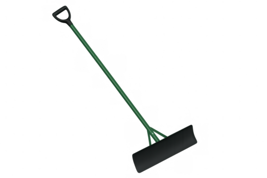 Snow shovel with ergonomic handle and wide black blade, ideal for clearing snow, isolated on transparent background