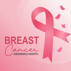 Breast Cancer Awareness Month Editable Illustration with Pink Ribbon on Soft Gradient Background, Modern Vector Design for Campaign