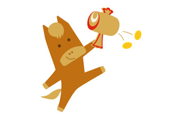 年賀用/打ち出の小槌を持つシンプルな馬のキャラクターイラスト