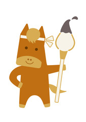 年賀用/書き初めをするシンプルな馬のキャラクターイラスト