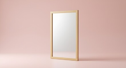 Full Length Mirror with Wooden Frame on Pink Background
