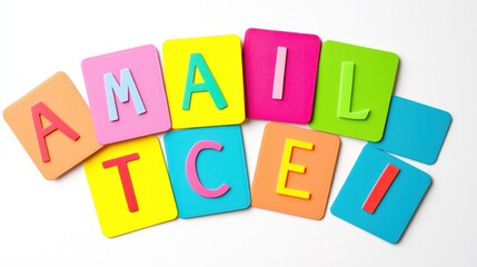 Obraz premium Colorful ABC flashcards spread out on white background