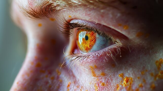 Contagious impetigo rash on cheek with red and yellow scabs