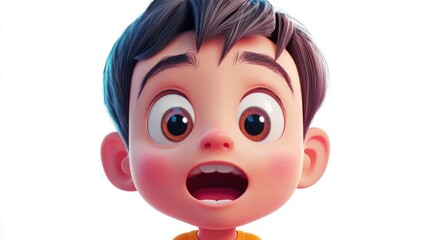 Cute animated child character design with oversized eyes and happy expression on white background