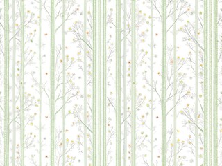 Subtle vertical stripes with delicate floral pattern in pale green and white