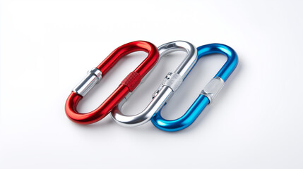 Red, white, and blue locking carabiners for climbing and outdoor safety