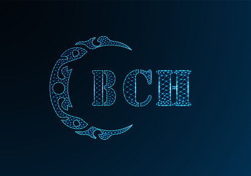 Low poly letter logo BCH design. BCH letter logo low poly vector design on blue color gradient background. BCH logo low poly design