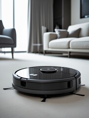 robot vacuum cleaner in a modern living room setting