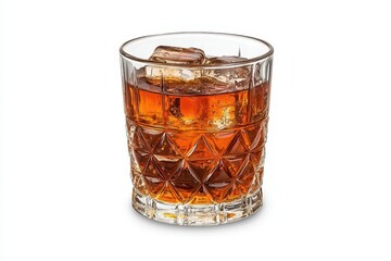 Dark Amber Beverage with Ice in Cut Glass Tumbler