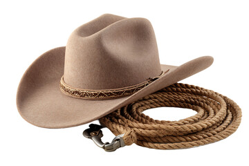 Tan cowboy hat and rope lasso western wear