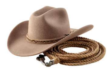 Tan cowboy hat and rope lasso western wear