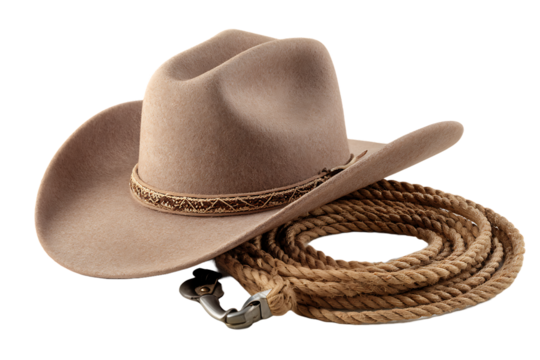 Tan cowboy hat and rope lasso western wear