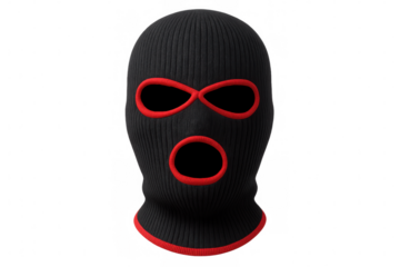 Black balaclava with red trim isolated on transparent background, perfect for crime, mystery, or anonymity-related projects