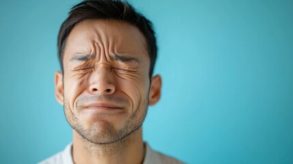 Fototapeta premium Man unable to smile on one side due to Bellâ€™s palsy