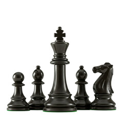 Set of chess pieces including king pawn bishop and knight isolated on transparent background