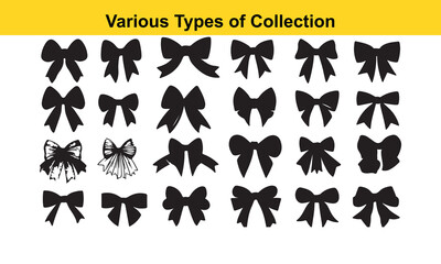 Black Bow Silhouettes: Various Types of Ribbon Bows Collection