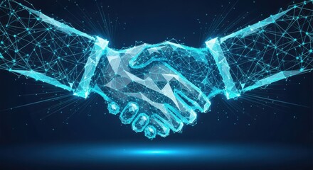 A digital handshake represents a technological agreement and partnership in the modern world