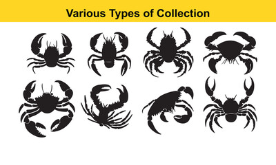 Various Crab Silhouettes: Collection of Different Crab Species