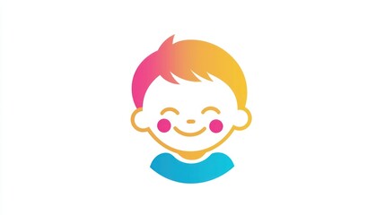Modern and playful kids logo with a smiling child face icon on white background