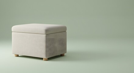 Fototapeta premium Modern Fabric Ottoman with Wooden Legs on Green Background