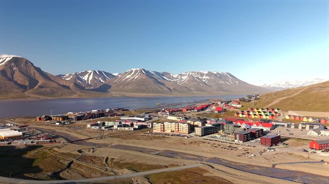 Aerial View of Longyearbyen Town Spitsbergen Svalbard Norway