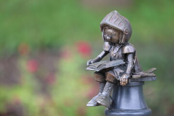 Bronze Knight Statue Reading Book