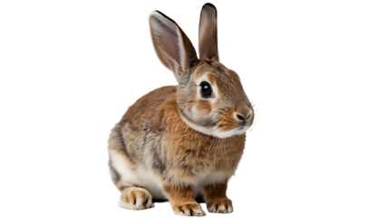 Cute brown bunny rabbit isolated on black background pet animal easter hare ears on transparent background