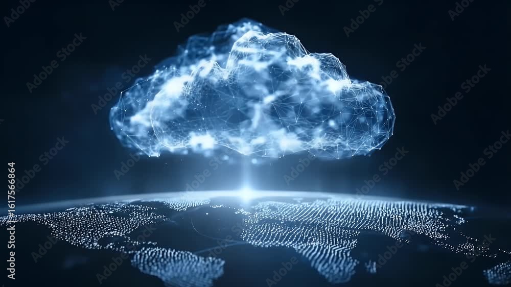 Aufkleber a glowing cloud symbolizing the global network of digital clouds, connected to various illustrated c