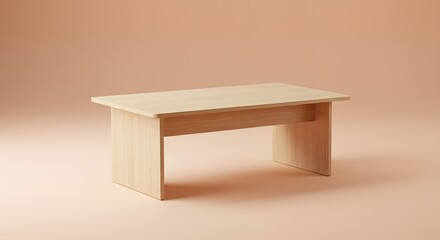Wooden Table on Peach Background - Minimalist Furniture Design