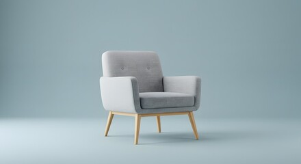 Modern Gray Armchair on Blue Background