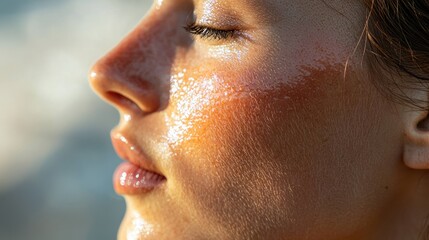Profile of sunburn marks with clear tan lines on face