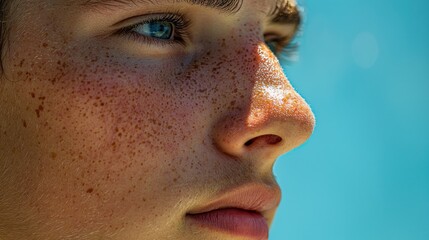 Profile of sunburn marks with clear tan lines on face