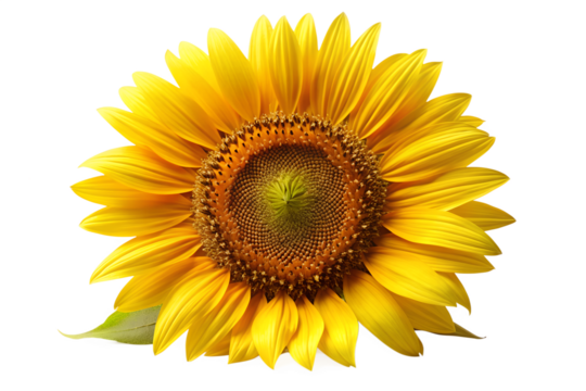 Beautiful yellow sunflower blossom close up photography for design use on transparent background.