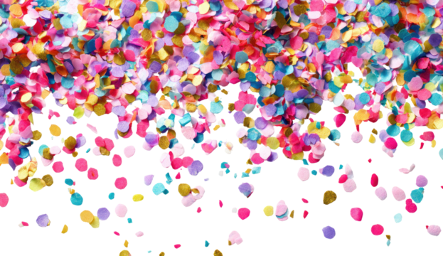 Colorful confetti falling on a black background