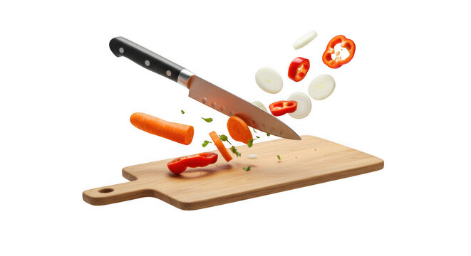 knife cutting vegetables on wooden cutting board clip art preview