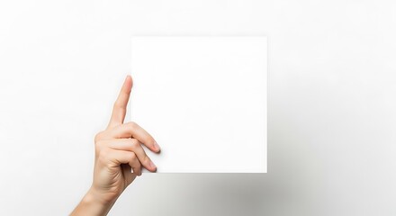 Obraz premium White Square Paper Held by Hand on White Background