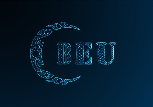 Low poly letter logo BEU design. BEU letter logo low poly vector design on blue color gradient background. BEU logo low poly design