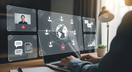 Virtual meeting online conference video call collaboration global network communication technology concept