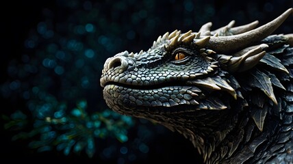 Obraz premium Detailed dragon sculpture with intricate scales and expressive eyes