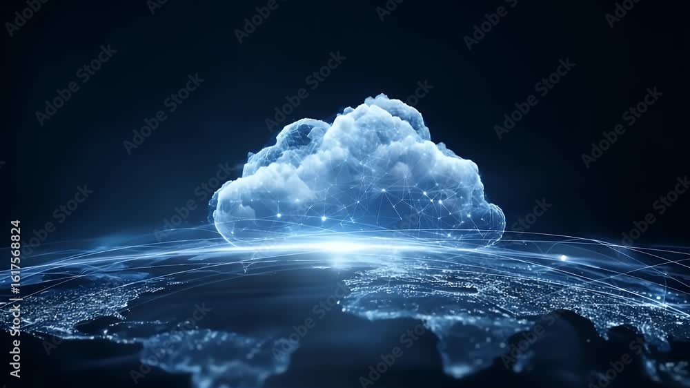 Aufkleber a glowing cloud symbolizing the global network of digital clouds, connected to various illustrated c