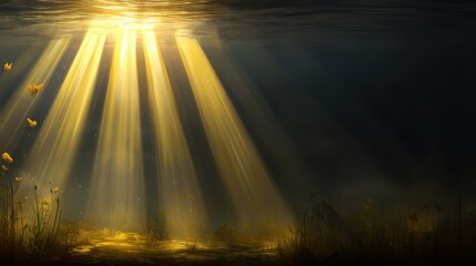 Sunlight beams through water underwater scene nature photography calm environment serene viewpoint natural beauty concept