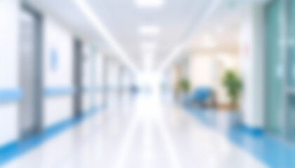 Blurred photo of a modern office hallway with plants and windows. Corporate interior design, workplace environment, office decor concepts.