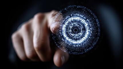 Futuristic technology interaction digital environment visual content high-tech sphere close-up perspective innovation concept