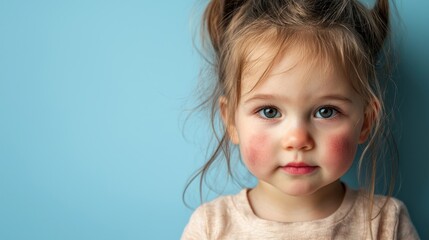 Toddler with natural dark birthmark on cheek