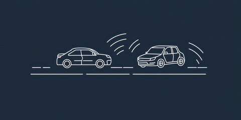 Traffic accident risk icon on road line art