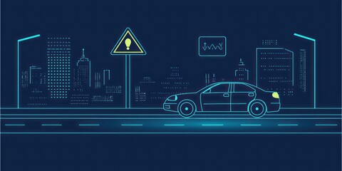 Traffic accident risk icon on road line art